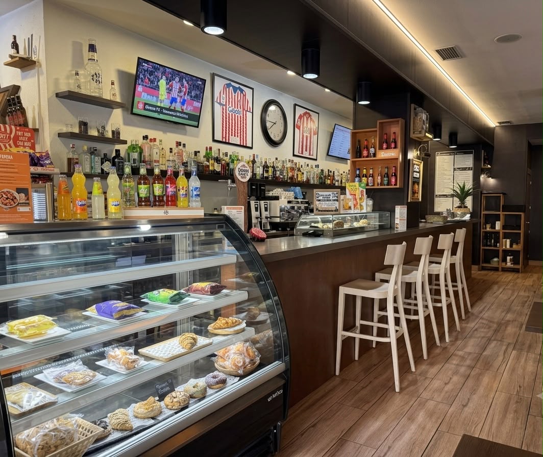 Barra y vitrina de bollería de DaVinci Girona