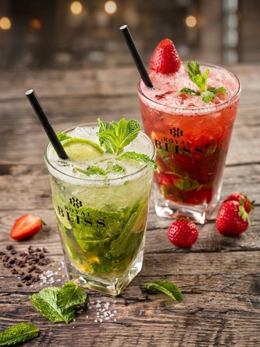 Mojito y cóctel de fresa servidos en DaVinci Girona